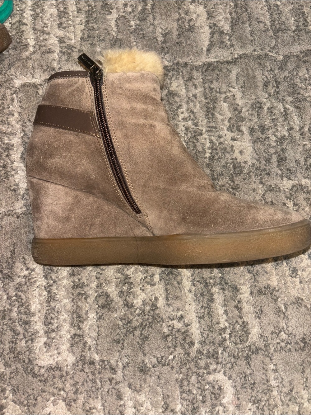 Aquatalia Suede Wedge Ankle Boot with Fur Trim